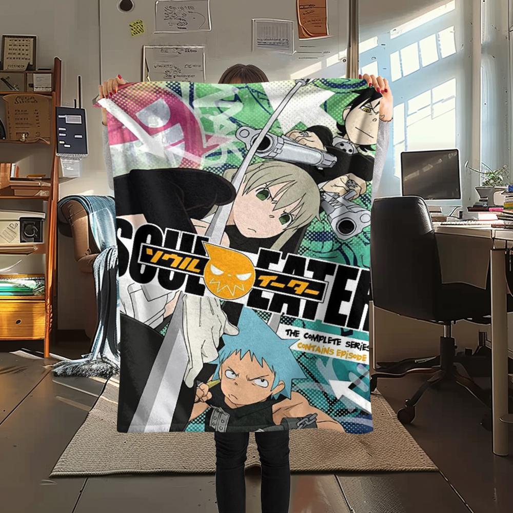 1PC Soul Eater Print Flannel Blanket, High quality Comfortable for All Seasons, Home Decor, Warmth and Comfort, Perfect for Christmas Gifts173