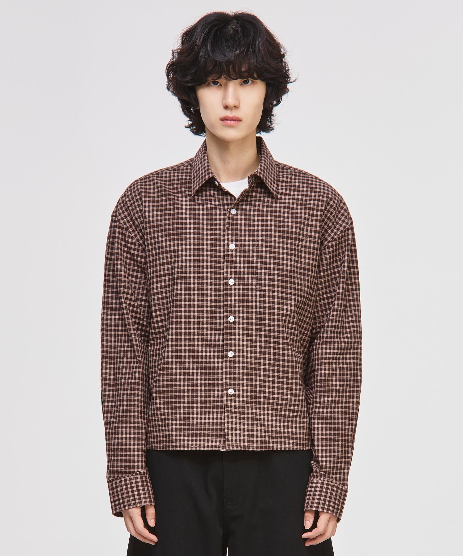 Signature Daily Crop Pocket Check Shirt [Brown] Brown/M