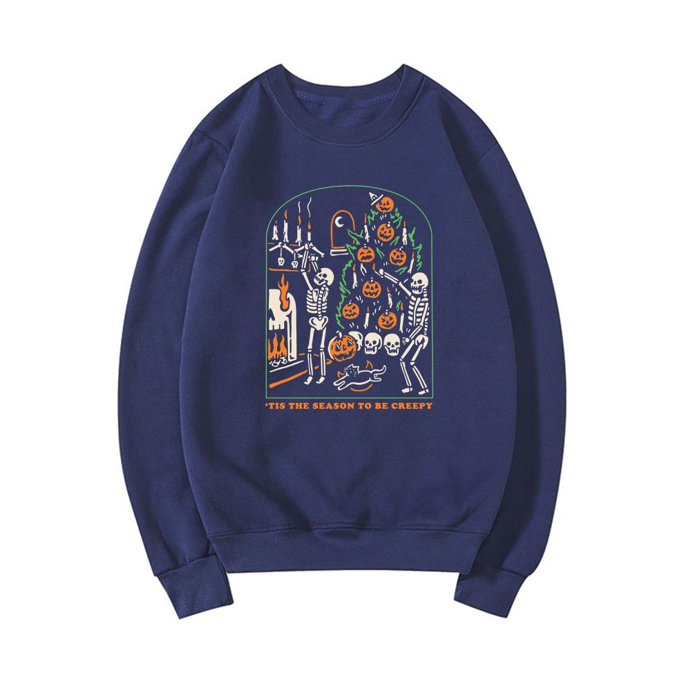 Tis The Season To Be Creepy Halloween Sweatshirt Funny Halloween Sweatshirts Women Graphic Hoodies Long Sleeve Casual Pullovers
