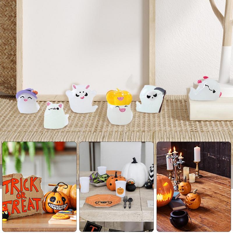 Halloween Miniature Figurines Set Of 7 Halloween Sculpture Glow In The Dark Cute Home Decor Classic Resin Ghost Pumpkin Witch