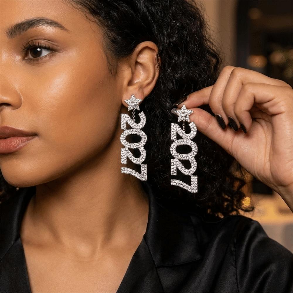 Rhinestone 2027 Digital Earrings Fashion Long Drop Earring Jewelry New Year Earrings Christmas