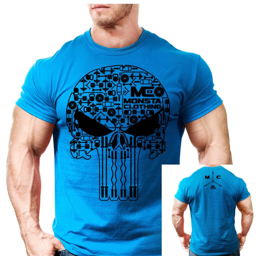 Punishing Weights Skull Fitness Weightlifting Training Casual TShirt Mens and Womens Luxury Brand Top