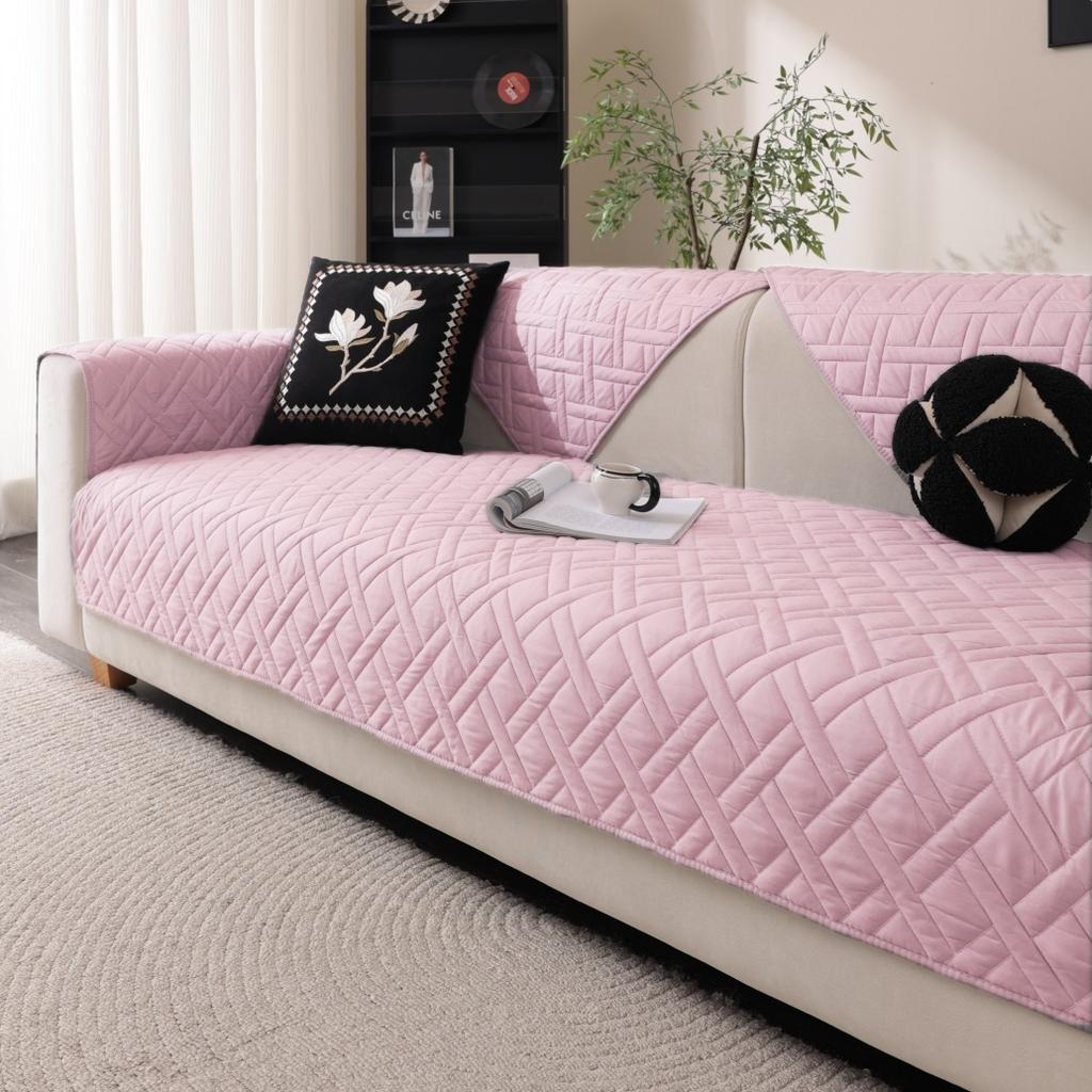 1Pc Thicken Geometric Quilted Non-Slip Sofa Cover, Solid Color Sofa Towel All Seasons Universal Fit Couch Seat Pad Protector