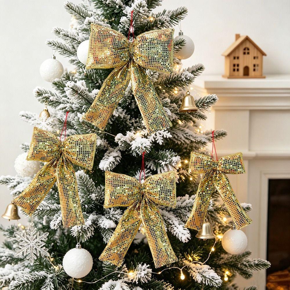 Sequin Decor Tree Ornament Fabric Made Xmas Hanging Decor Christmas Bow Home Decoration