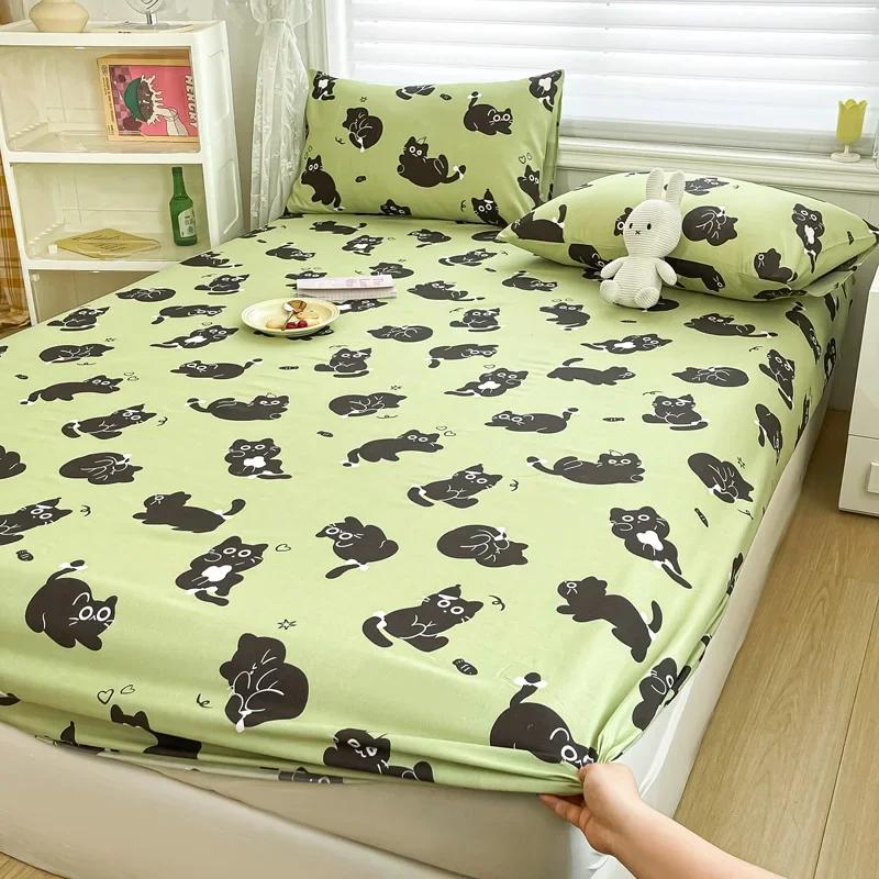 Spannbettlaken-Set mit Cartoon-Katzen, Queen-Size-Größe, süßes Kätzchen-Bettwäsche-Set, Kawaii-Katzen-Bett-Sets, Schlafzimmer-Dekoration für Kinder, Teenager und Erwachsene