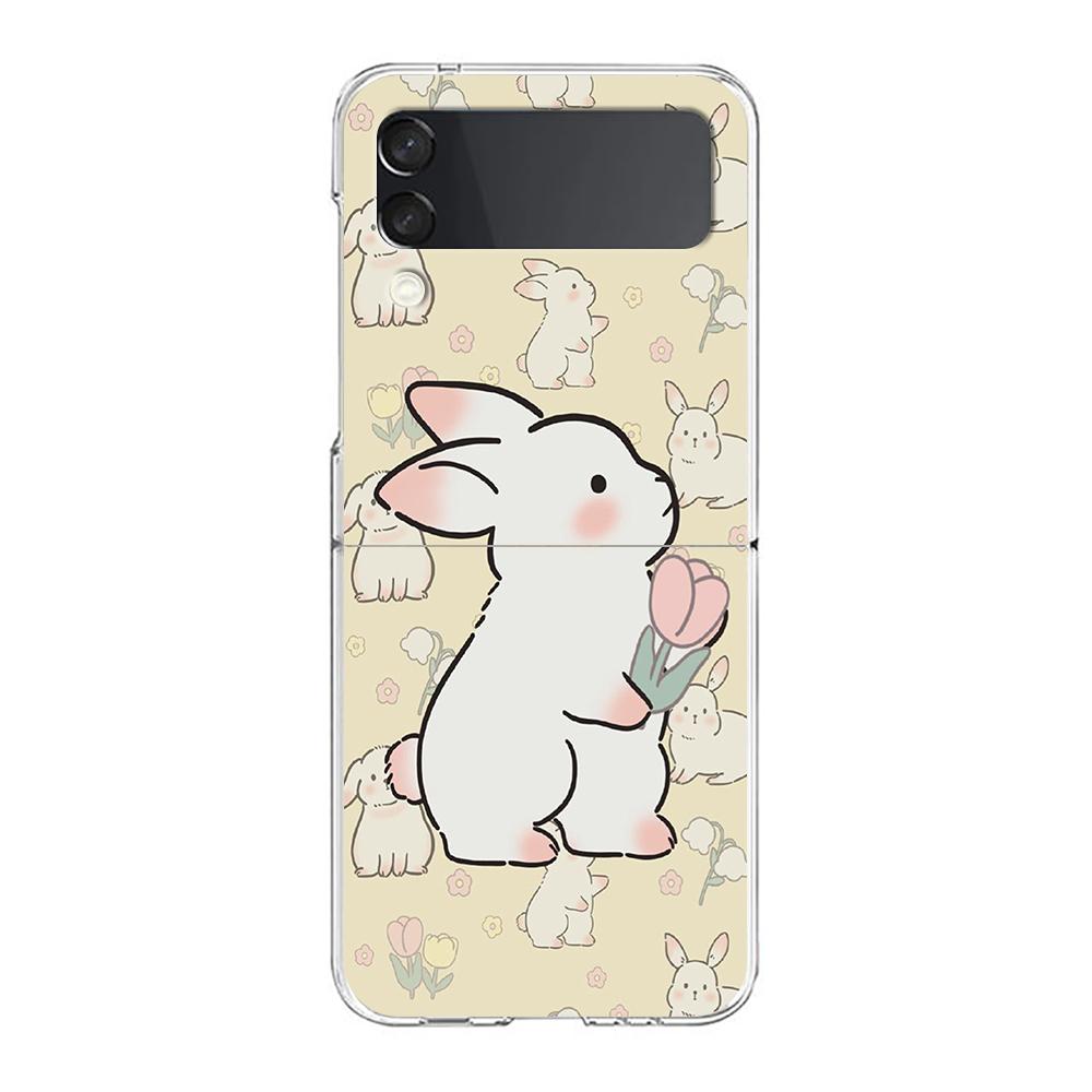 Cute Colorful Rabbit Phone Case For Samsung Galaxy Z Flip 3 4 5 Hard Folding Clear PC Bumper For Samsung Z Flip 6 Back Cover