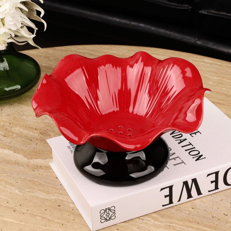 Creative Lily Drain Fruit Plate Ceramic Cute High Value Living Room Ornament High Foot Dried Fruit Snack Candy Plate