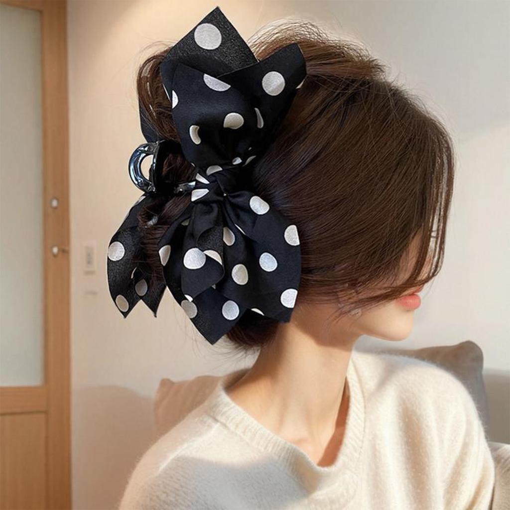 Korean Style Hair Claw Vintage Satin Polka Dot Bow Hair Clip For Women Girls Elegant Exquisite Daily Life Hair Accessories