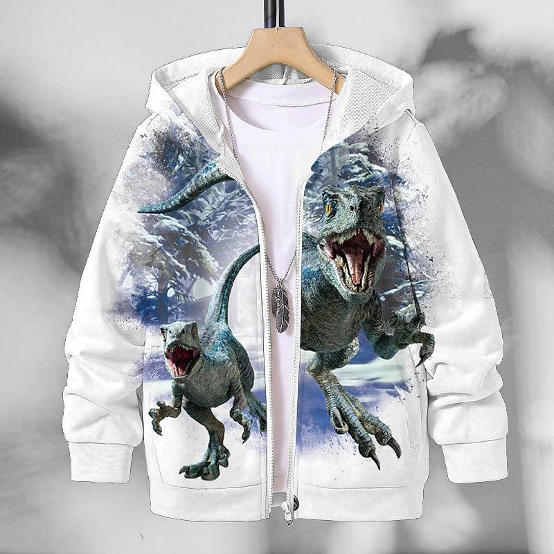 Boys 3D Animal Dinosaur Coat Long Sleeve Fall Winter Active Streetwear Cool Kids 3-12 Years