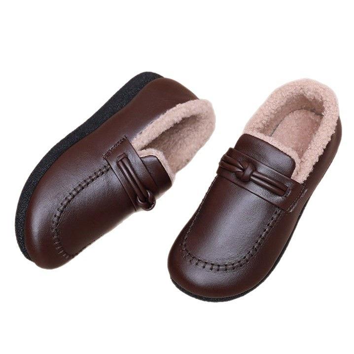 Taschenabsatz Doudou Schuhe Damen Samt 2025 Winter neu Zuhause flacher Boden warm bequem weiches Leder weiche Sohle Mutter Baumwollschuhe