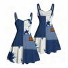 Women Plus Size Sweetheart Neck Strappy Off Shoulder Sleeveless Dress Abstract Printed Blue Beige Flared Hem