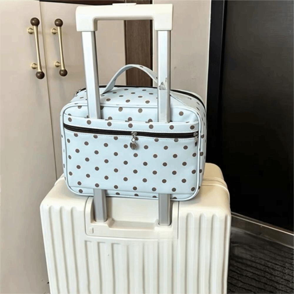 Polka Dot Portable Toiletry Pouch PU Leather Cosmetics Handbag Hanging Suitcase Organizer Women