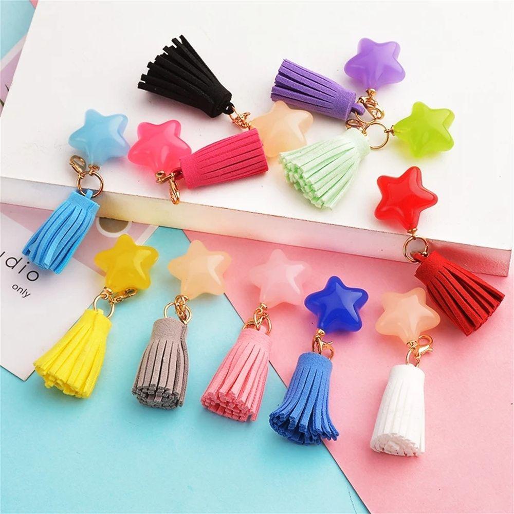 Packaging Decoration Candy Color Tassle Keychain Key Holder Star Key Rings Jewelry Gifts