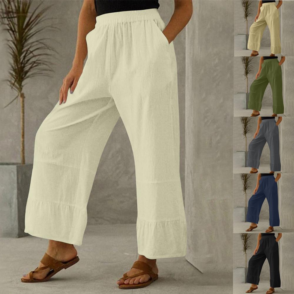 Linen Elastic Wide Leg Pants