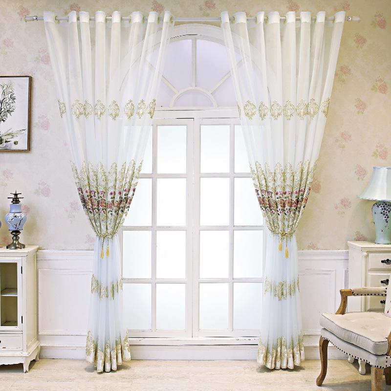 1pc Elegant Floral Embroidery Sheer Curtain, Nordic Style with Pink and Brown Flowers Rod Pocket Design for Bedroom & Living Room Decor