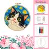Kleines Nachtkatzen Kreuzstich-Set für Anfänger, Einfaches DIY Stickset mit Mustern