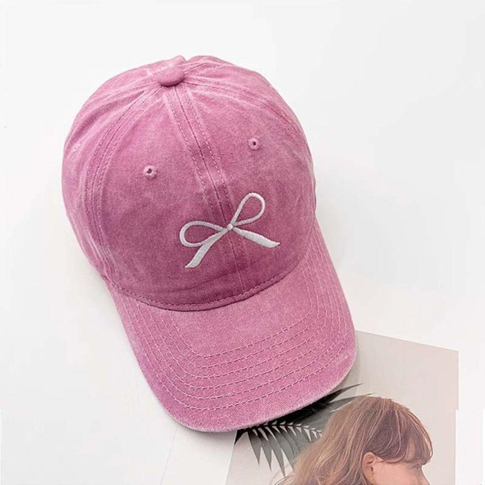 Cotton Bowknot Baseball Hat Embroidery Peaked Cap Simple Sun Hat  Girl