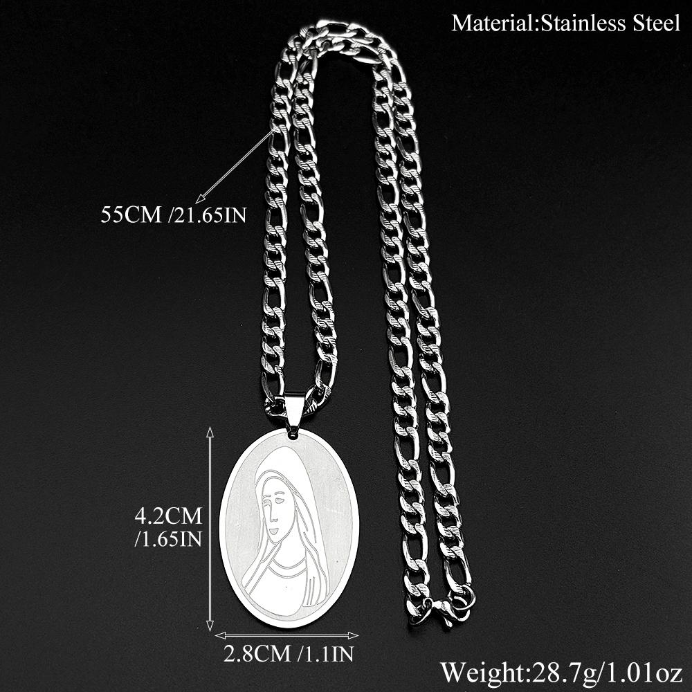 Catholic Virgin Mary Oval Pendant Necklace for Women Men Stainless Steel Gold Silver Color Our Lady Prayer Chain Jewelry Gift