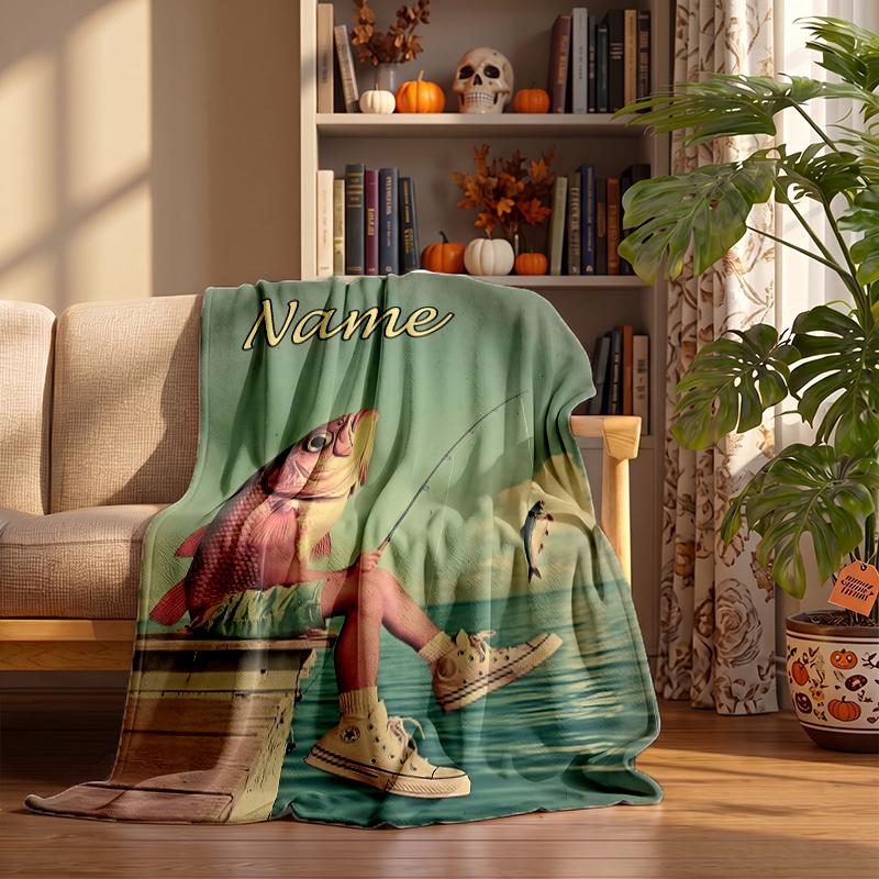 fishing Custom Flannel Blankets Soft Warm Cozy Throws for Home Decor Holiday Gifts