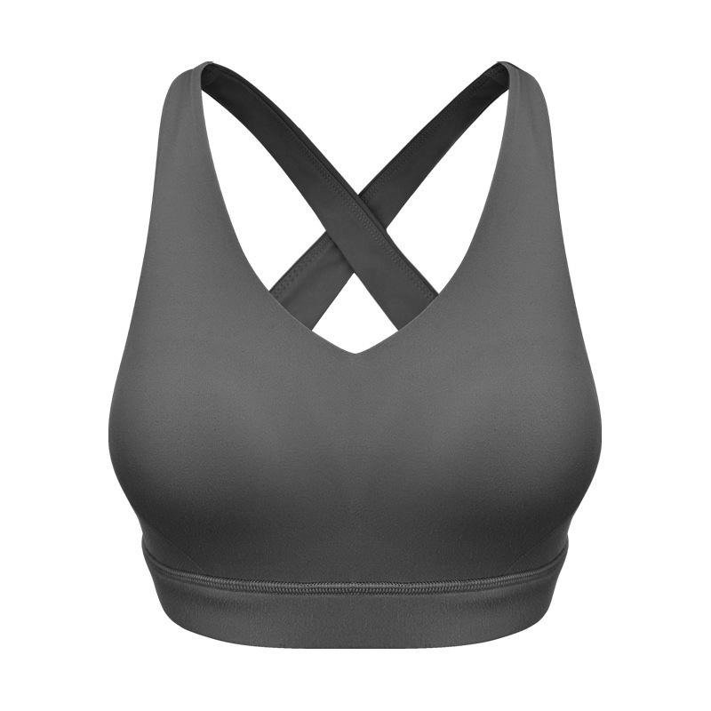 

Women s Summer Cross-Back Yoga Vest with Hollow Design and Shock Absorption One-Piece Bra XL