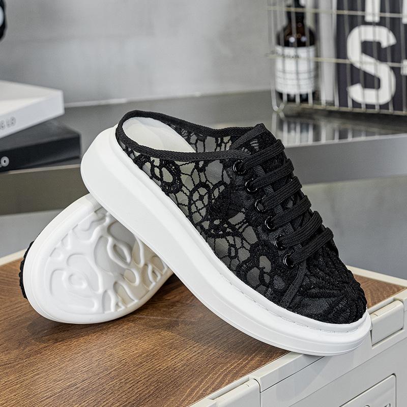 Xiaoxiangfeng fisherman shoes women's summer new lace flat-bottomed casual lazy bag head half slippers