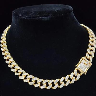 Bijoux de chaîne cubaine unisexe hip-hop en alliage tendance 1 pièce strass punk femmes hommes cadeau d'anniversaire collier accessoires d'exagération