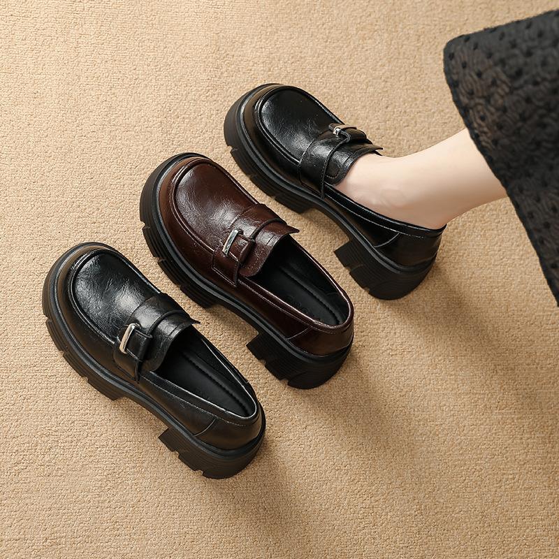 9266-23 British Style Heightened Platform Small Leather Shoes Women's 2025 Spring and Autumn New Versatile Retro Thick Heel Loafers