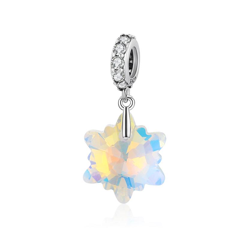 bamoer 925 Silver Blue Snowflake Spacer Charm Frozen Ice Crystal Opal Sun Pendant for Bracelet Women Fashion Jewelry