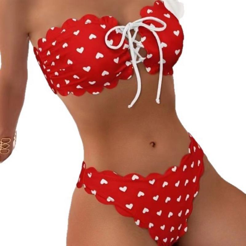 Costume da bagno intero da donna Sexy a fascia stampata Costume da bagno bikini con coulisse per donna