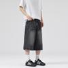 Summer American Lightning Crack Denim Cropped Pants Mens Straight Relaxed Fit Wide Leg Short Pants