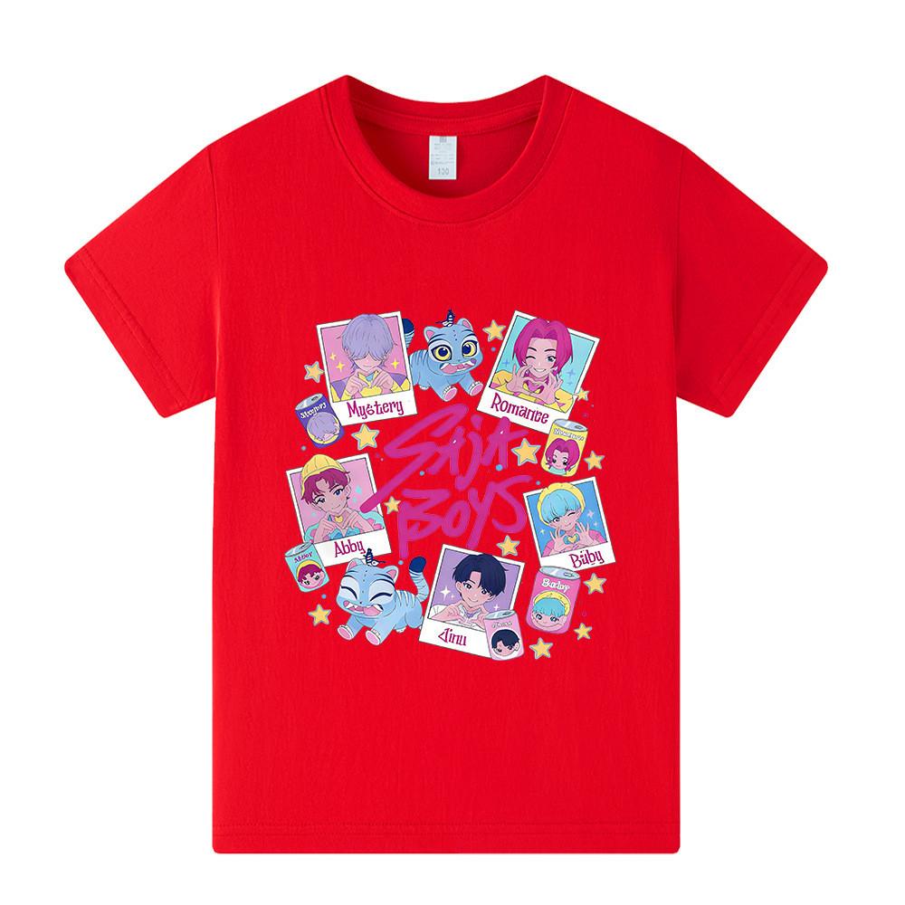 A1206 Kids Boys Girls Sajaboys Kpop Rumi Zoey Mira Print Short Sleeves T-shirt