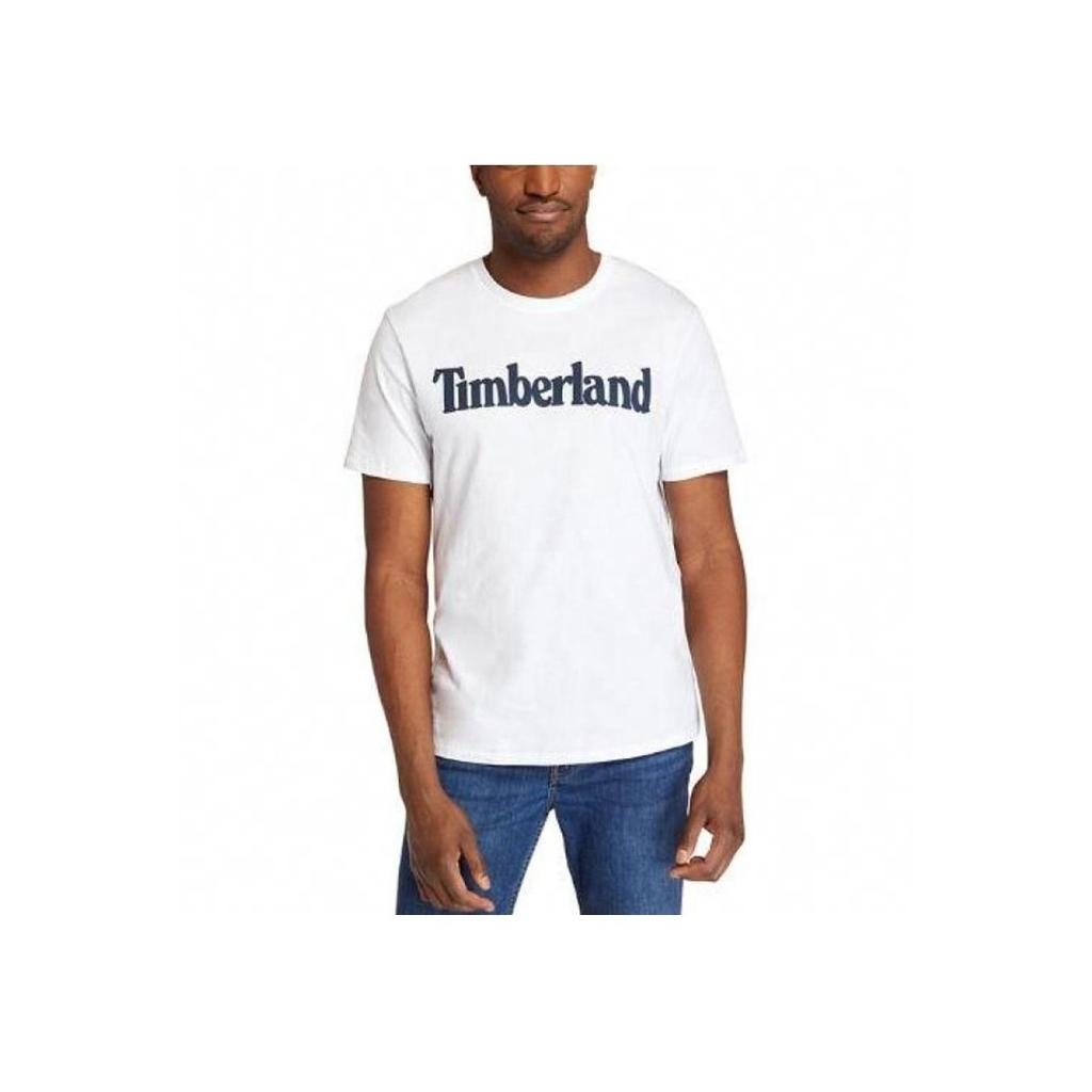 Timberland Logo Print Short Sleeve T-Shirt Men Tops White A1NAIH79
