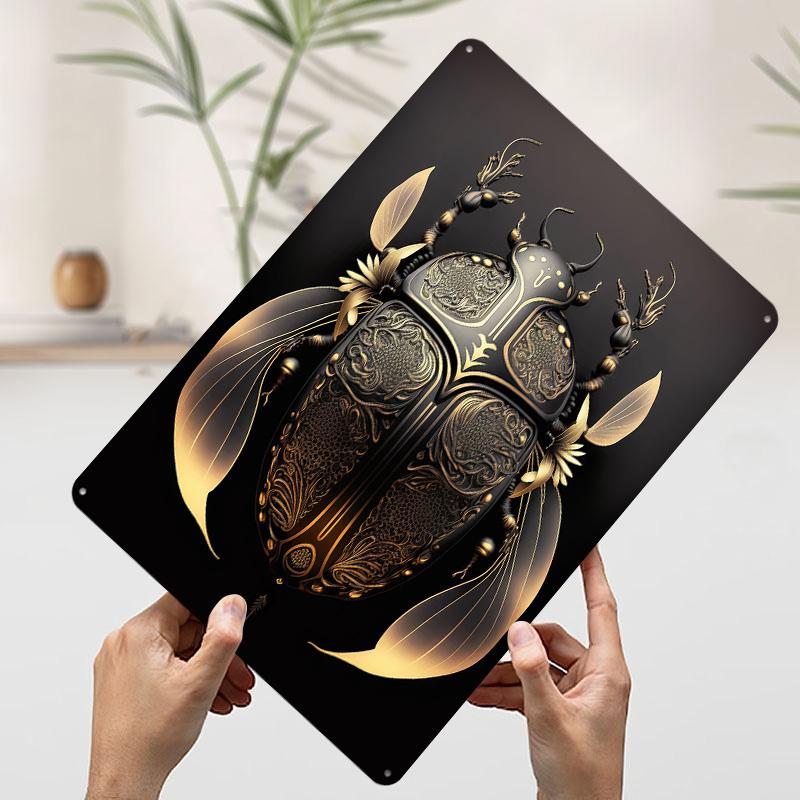 Beetle Golden Art Deco Tinplate Poster Custom Wall Art Vintage Metal Signs Retro Tin Plaque for Decoration Bedroom Desk Decor