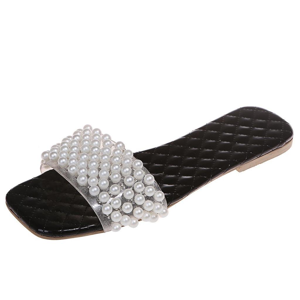 Fashion Women's pearl biscuit flat sandals, matching casual shoes, solid color, new arrivals for spring and summer 2025