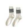 Striped Socks, Women's Mid-calf High-top Socks, Versatile, Simple, Sporty, School Style, Spring and Autumn Cotton Socks