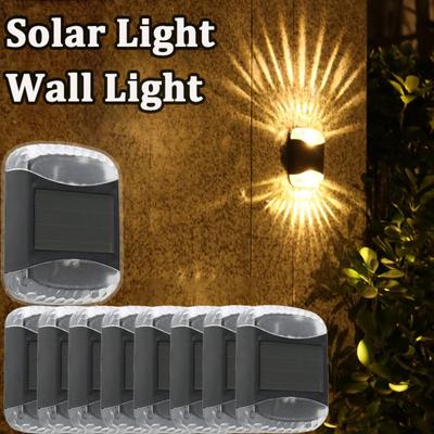 9pcs LED Solar Wall Light Outdoor Waterproof Solar Lamp Fence Deck Garden Patio Pathway Stair Street Landscape Balcony Decoration
