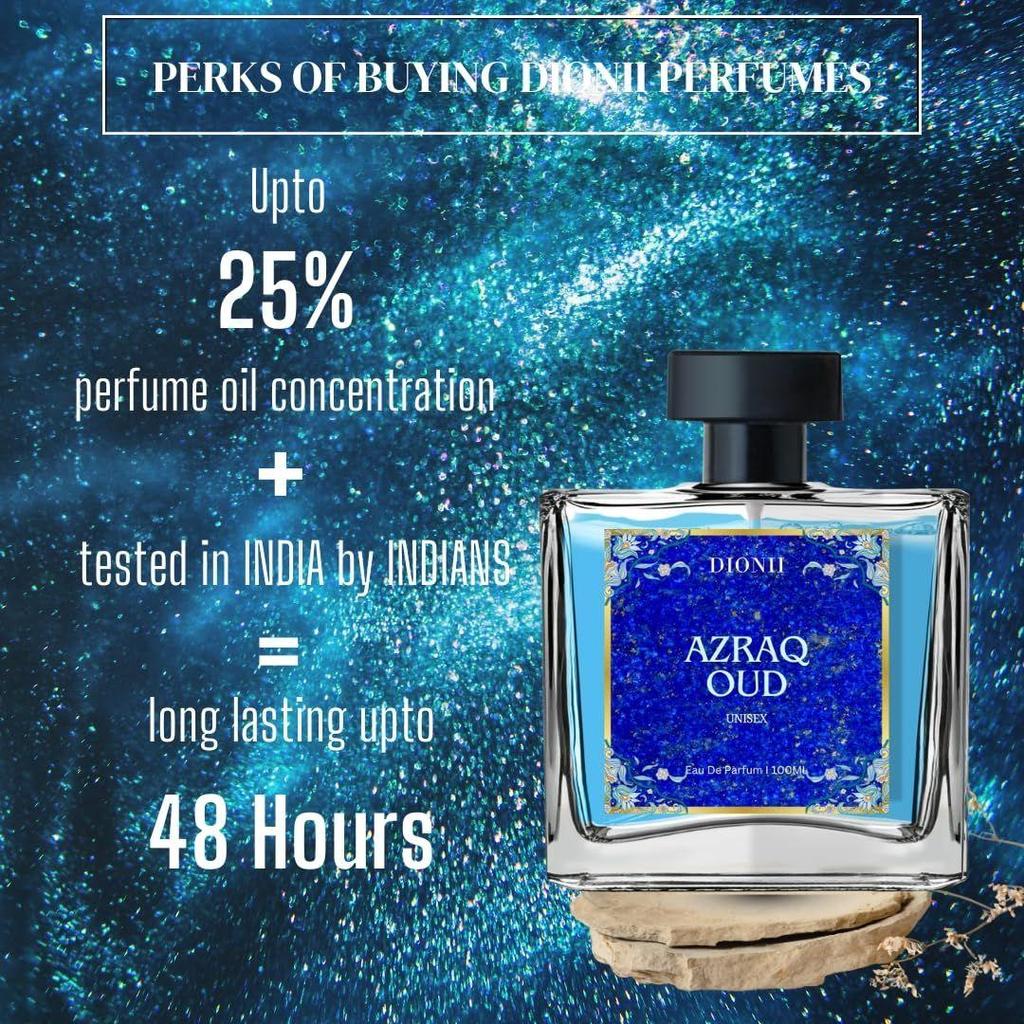 DIONII AZRAQ OUD Dubai OUD Edit Eau de Parfum für HERREN & DAMEN | Langanhaltendes Premium-Parfüm | Ideal für jeden Moment |