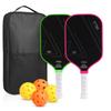 Carbon Fiber Pickleball Paddle Set With 4 Balls Carry Bag Professional Tournament Ready Long Handle 16mm Grip