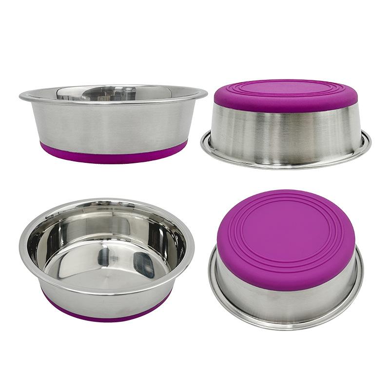 14-26cm Large Capacity Silicone Non-slip Stainless Steel Dog Bowl Drop Resistant Pet Bowl Easy To Clean Dog Cat Feeder Bowl