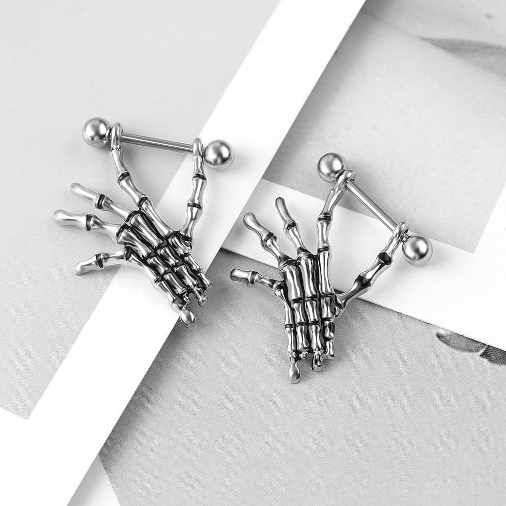 Edelstahl Schädel Hand Nippelringe: Sexy Piercing Schmuck