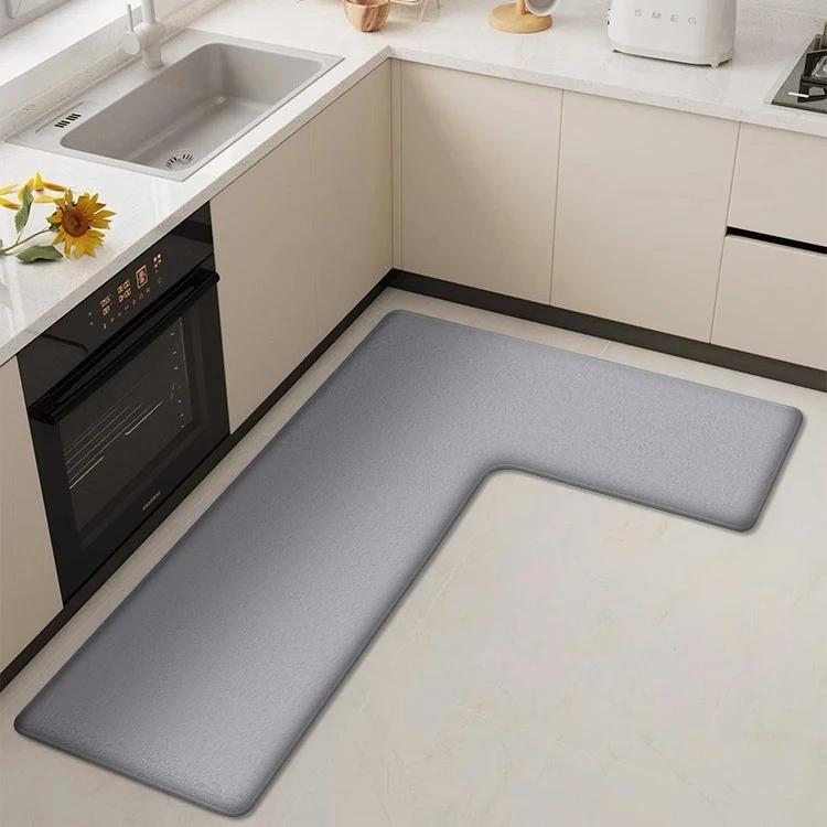L-vormige 2-in-1 Keuken Vloermat Antislip Flanellen Woonkamer Tapijt Waterabsorberend Douchekamer Matten Entree Vloermat 45x80x120cm grijs