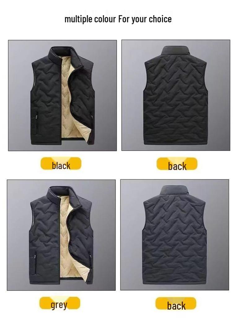 Herren Weste aus schwarzem Lammwolle - Warm, Verdickt, Locker geschnitten Oberbekleidung für Herbst und Winter