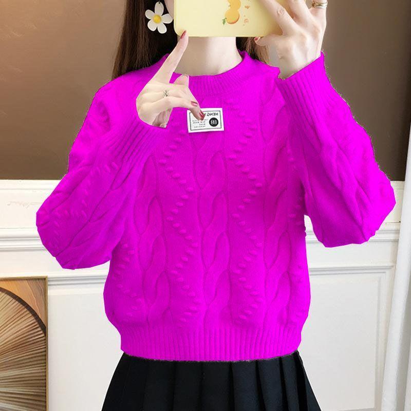 Women's Crew Neck Sweater Autumn and Winter Warm Cable Knit Sweater Loose Thick Knit Pullover Sweater