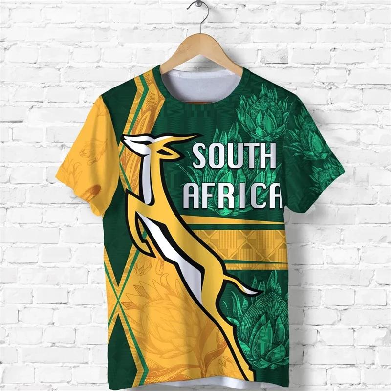 HerSight Zuid-Afrika Kaart Vlag Grafisch Mode Springbok 3D Print T-shirts Mannen Kleding Embleem S