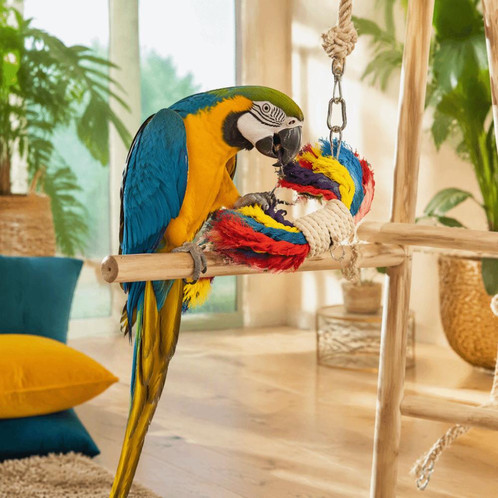Colorful Cotton Rope Bird Rope Toy Hanging Buckle Exercise Training Tool Parrot Chewing Toy Safe Foraging Design