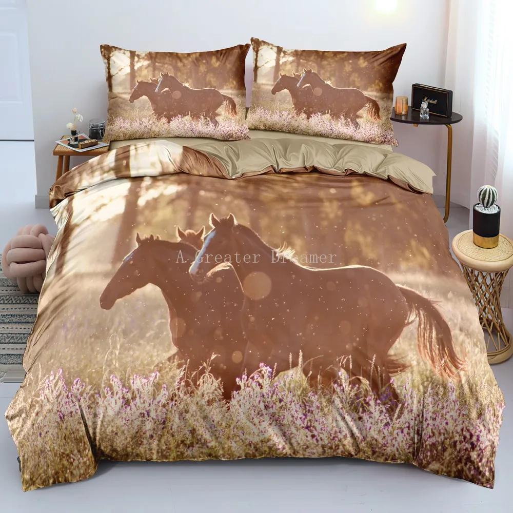 Koně Sada tištěných povlaků na přikrývku Twin Full Queen Povlečení Přikrývka Přehoz na postel Měkký povlak na přikrývku Povlak na polštář Zvířata Bytový textil