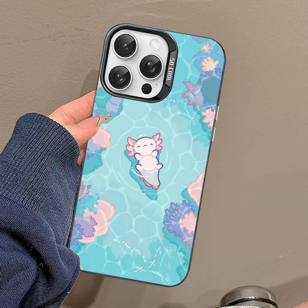 Cartoon Axolotl Süße Handyhülle Für IPhone 17 16 15 14 13 Pro 12 11 Pro Max PLUS Farbe Rückseite