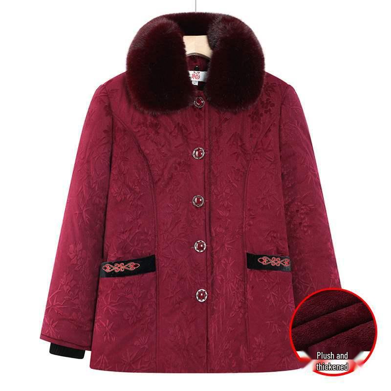 

Grandma Style Women s Winter Jacket - Fleece Lined, Thick Cotton Coat, Fur Collar, Mid-Length for Middle-Aged and Elderly 3XL [115-130 kg]