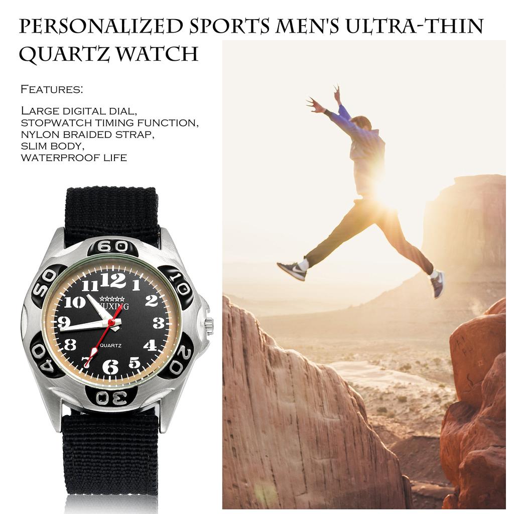 Lancardo Watch Waterproof Casual Fashion Back To School Stopwatch Nylon Strap Analog Display Large Dial Accessories Preset Anniversary Birthday Black