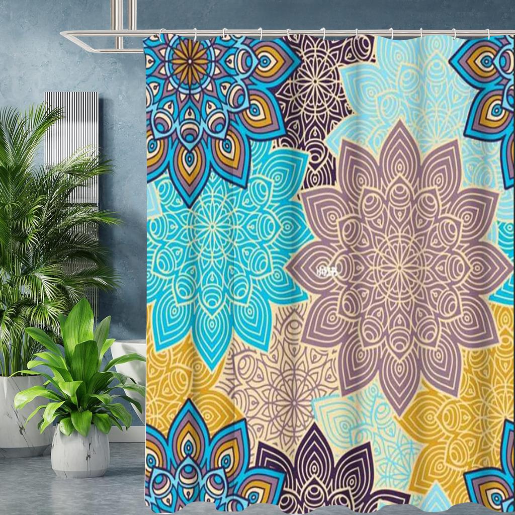 National Style Mandala Bathing Curtain  Bathroom Letters Shower Curtain Waterproof With 12 Hooks Fishes Home Deco Free Ship